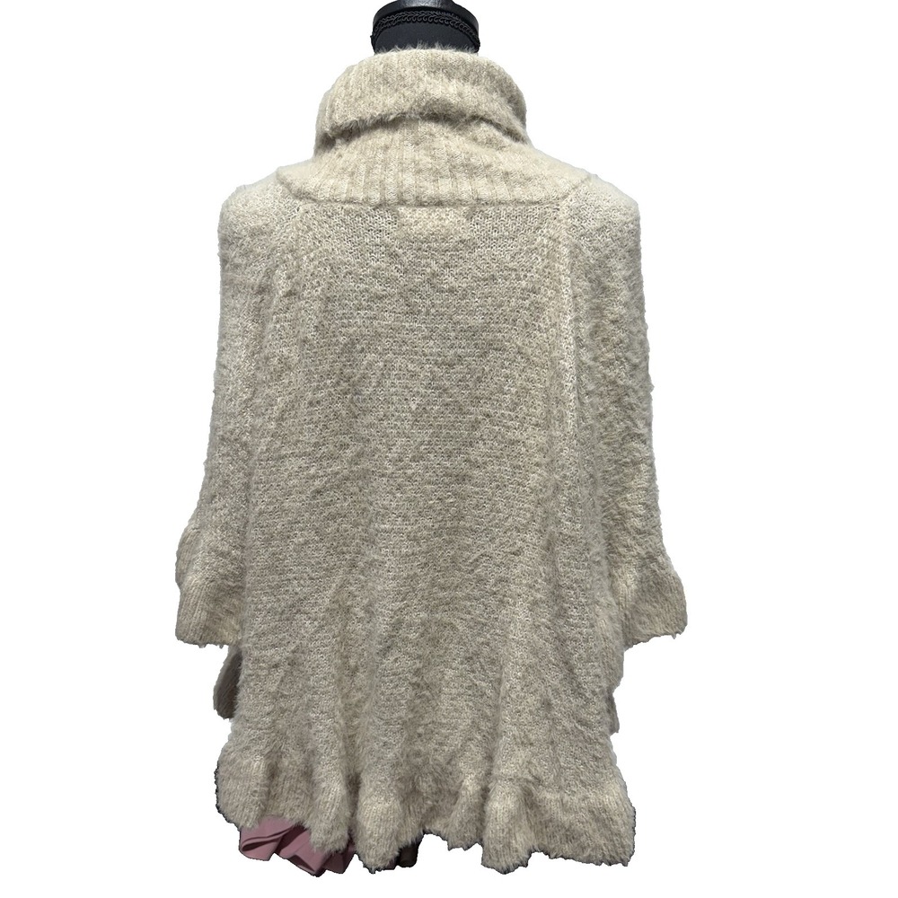 Anthropologie Falling Snow Ruffled Turtleneck Poncho Sweater One Size Beige‎ - Picture 10 of 14